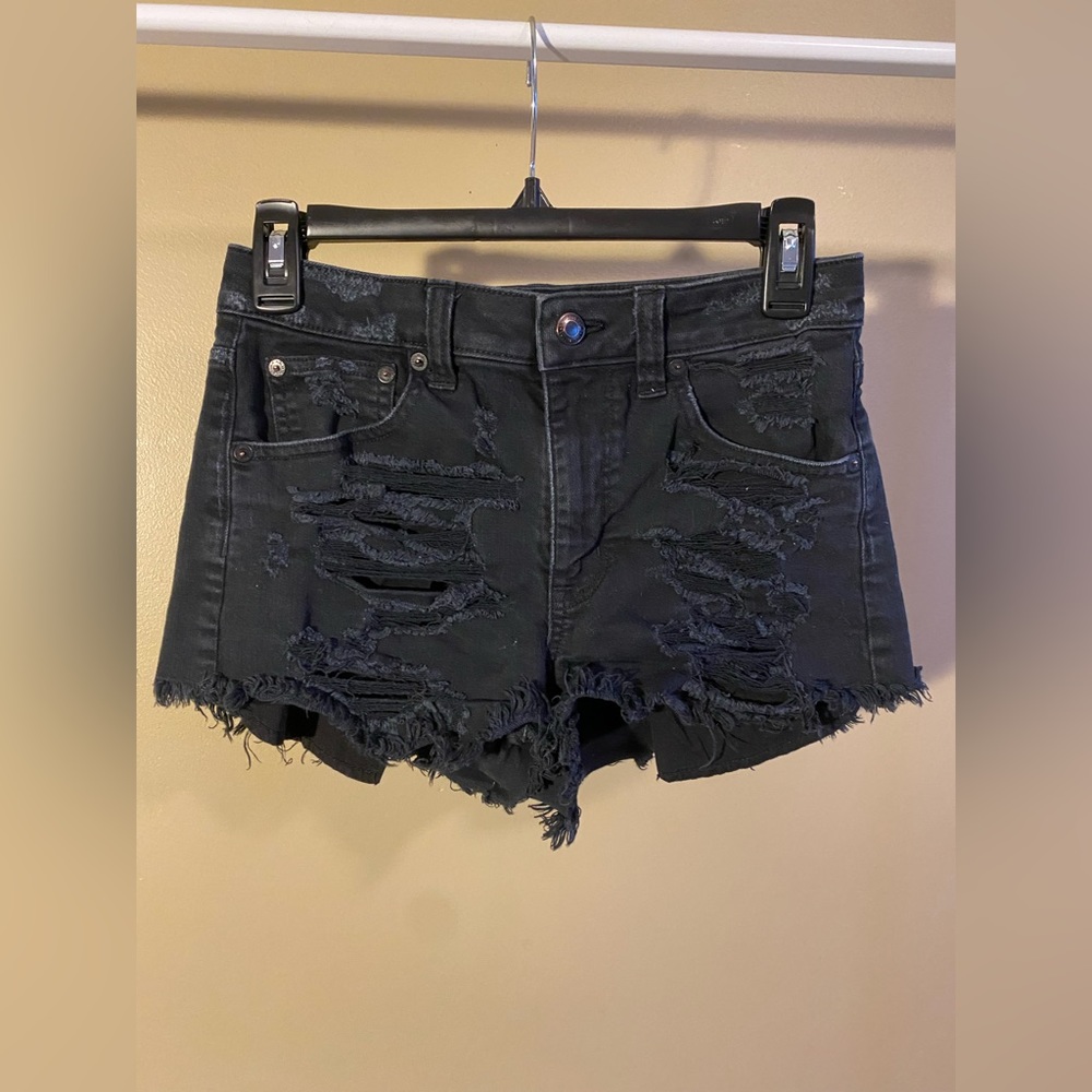 Black ripped jean shorts